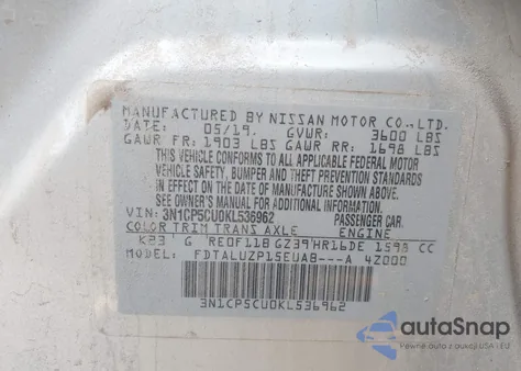 2019 Nissan Kicks Sr из США, поврежденный, VIN 3N1CP5CU0KL536962